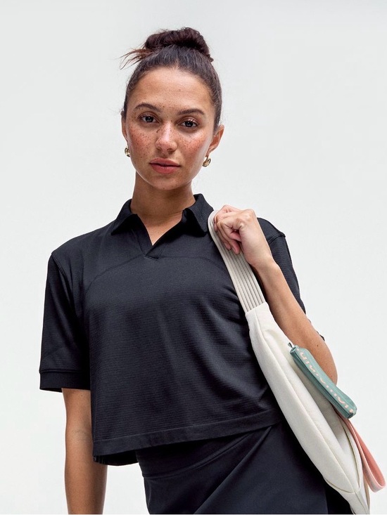 lululemon athletica Tops - Lululemon Cropped Black Tennis Polo